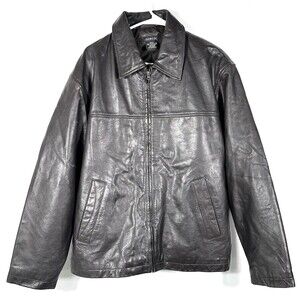 George Leather Jacket Mens M Black Quilted Lined Full Zip Biker Bomber Casual